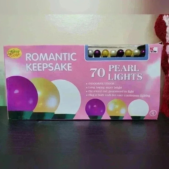 Xmas Holiday Highlights 70 Pearl Lights Purple/Gold/White Romantic Keepsake NOS - Picture 1 of 4